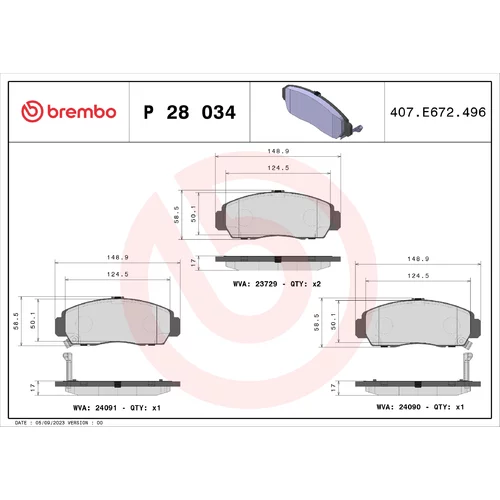 Sada brzdových platničiek kotúčovej brzdy BREMBO P 28 034