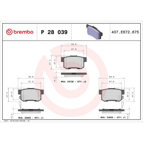 Sada brzdových platničiek kotúčovej brzdy BREMBO P 28 039