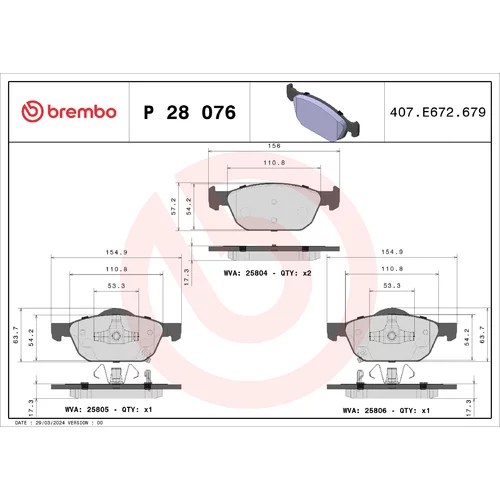 Sada brzdových platničiek kotúčovej brzdy BREMBO P 28 076