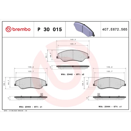 Sada brzdových platničiek kotúčovej brzdy BREMBO P 30 015