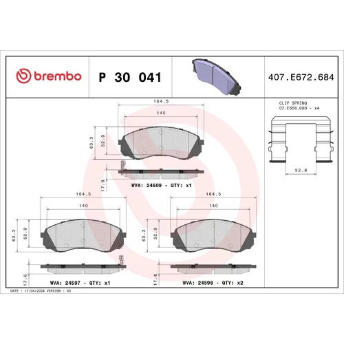 Sada brzdových platničiek kotúčovej brzdy BREMBO P 30 041