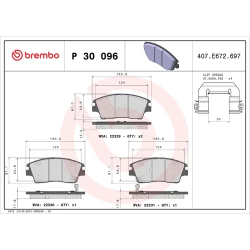 Sada brzdových platničiek kotúčovej brzdy BREMBO P 30 096