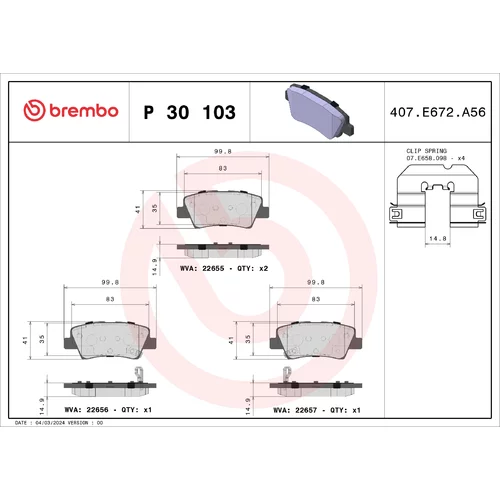 Sada brzdových platničiek kotúčovej brzdy BREMBO P 30 103