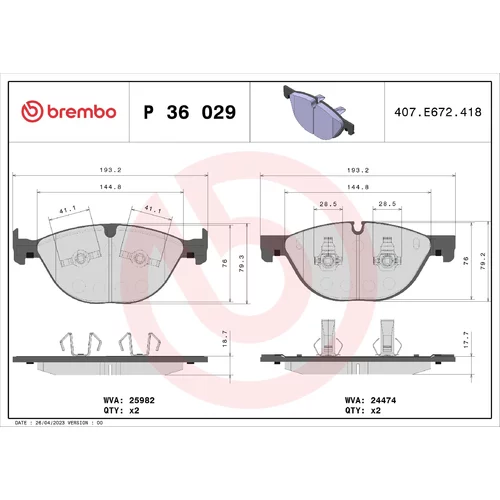 Sada brzdových platničiek kotúčovej brzdy BREMBO P 36 029