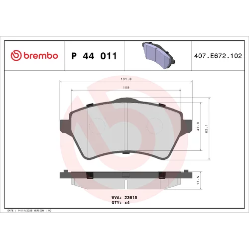 Sada brzdových platničiek kotúčovej brzdy BREMBO P 44 011