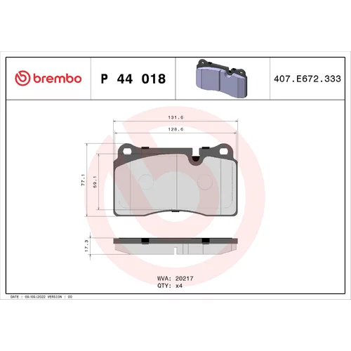 Sada brzdových platničiek kotúčovej brzdy BREMBO P 44 018