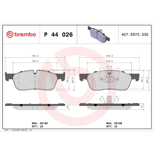 Sada brzdových platničiek kotúčovej brzdy BREMBO P 44 026X