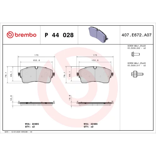 Sada brzdových platničiek kotúčovej brzdy BREMBO P 44 028