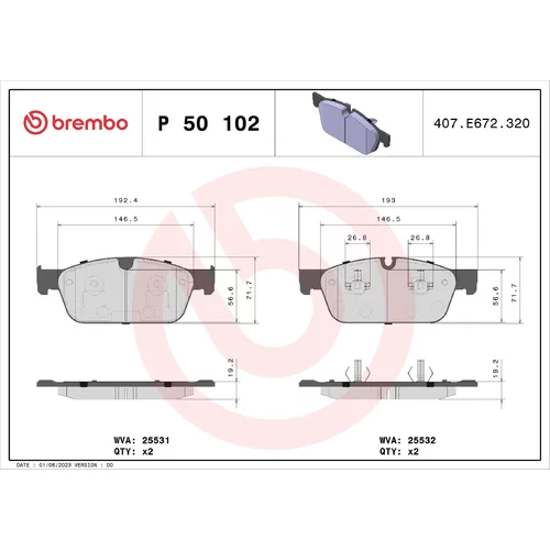 Sada brzdových platničiek kotúčovej brzdy BREMBO P 50 102X