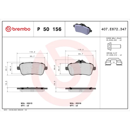 Sada brzdových platničiek kotúčovej brzdy BREMBO P 50 156