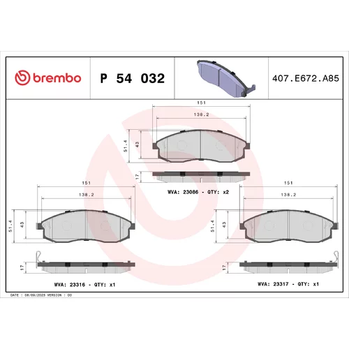 Sada brzdových platničiek kotúčovej brzdy BREMBO P 54 032