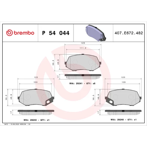 Sada brzdových platničiek kotúčovej brzdy BREMBO P 54 044