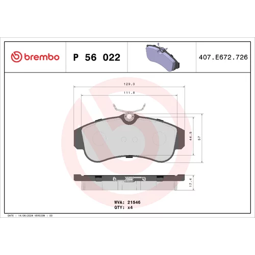 Sada brzdových platničiek kotúčovej brzdy BREMBO P 56 022