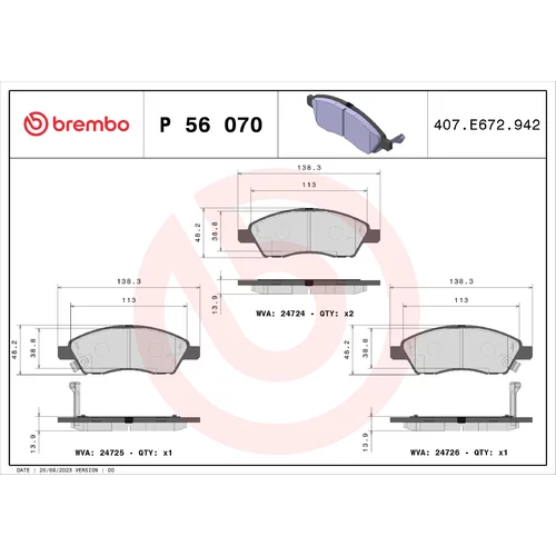 Sada brzdových platničiek kotúčovej brzdy BREMBO P 56 070