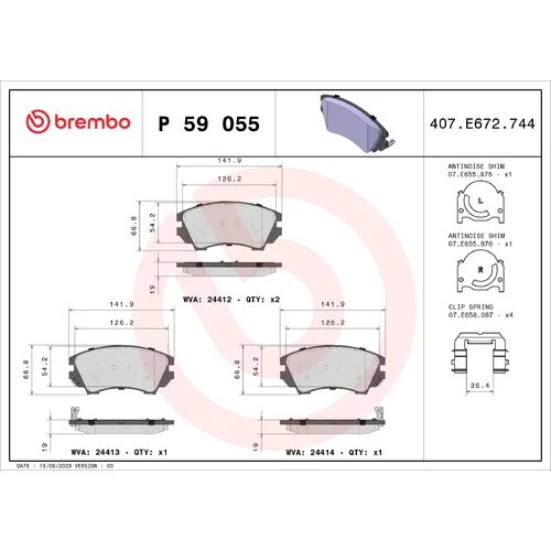 Sada brzdových platničiek kotúčovej brzdy BREMBO P 59 055