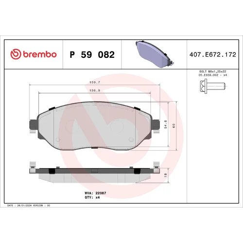 Sada brzdových platničiek kotúčovej brzdy BREMBO P 59 082