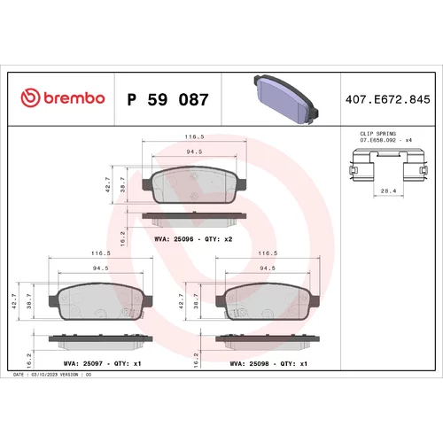 Sada brzdových platničiek kotúčovej brzdy BREMBO P 59 087