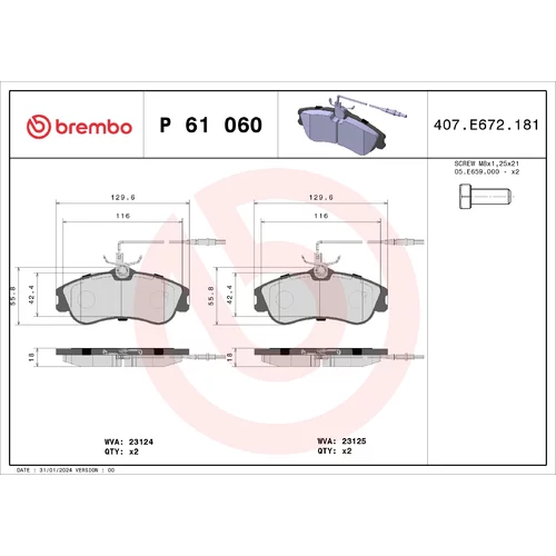 Sada brzdových platničiek kotúčovej brzdy BREMBO P 61 060