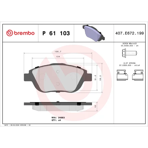 Sada brzdových platničiek kotúčovej brzdy BREMBO P 61 103