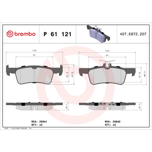 Sada brzdových platničiek kotúčovej brzdy BREMBO P 61 121