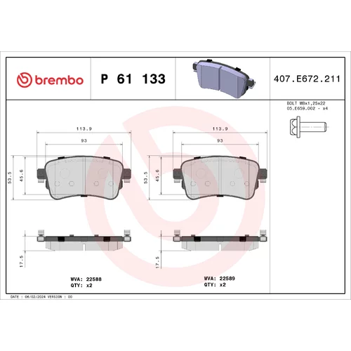 Sada brzdových platničiek kotúčovej brzdy BREMBO P 61 133