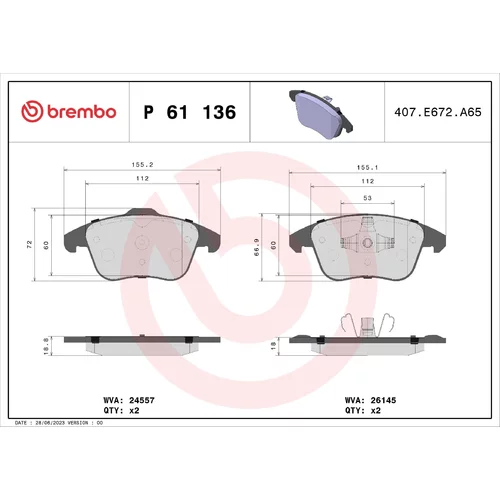 Sada brzdových platničiek kotúčovej brzdy BREMBO P 61 136