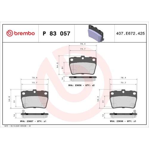 Sada brzdových platničiek kotúčovej brzdy BREMBO P 83 057