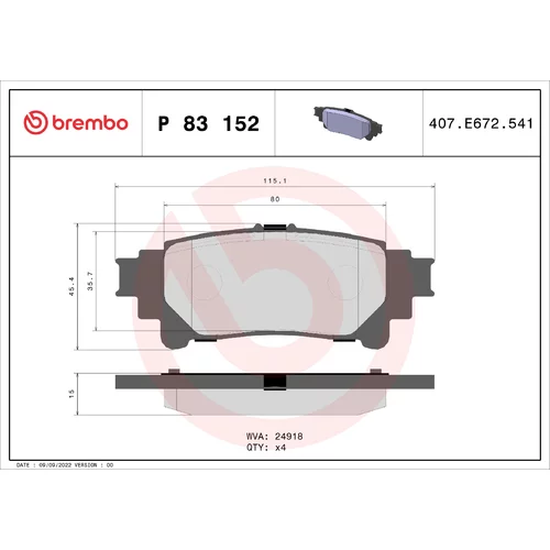 Sada brzdových platničiek kotúčovej brzdy BREMBO P 83 152