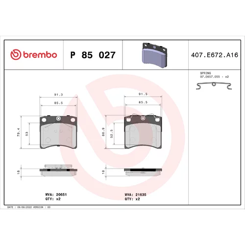 Sada brzdových platničiek kotúčovej brzdy BREMBO P 85 027