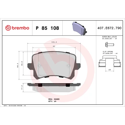 Sada brzdových platničiek kotúčovej brzdy BREMBO P 85 108