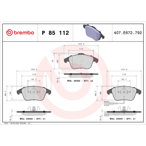 Sada brzdových platničiek kotúčovej brzdy BREMBO P 85 112X