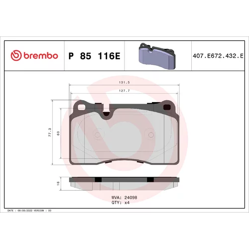 Sada brzdových platničiek kotúčovej brzdy BREMBO P 85 116E