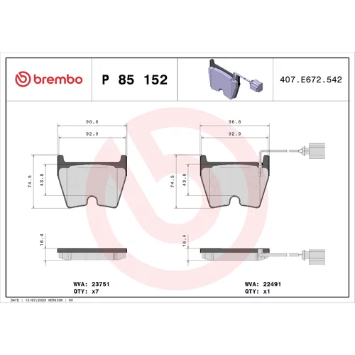 Sada brzdových platničiek kotúčovej brzdy BREMBO P 85 152