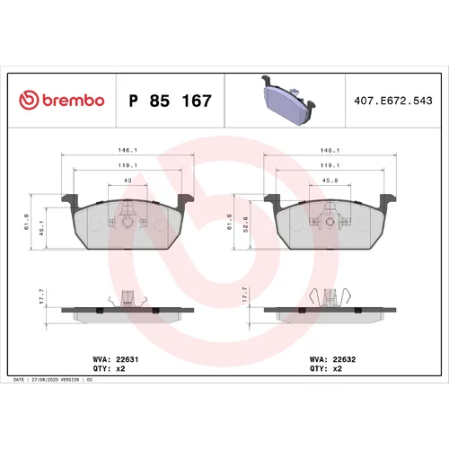 Sada brzdových platničiek kotúčovej brzdy BREMBO P 85 167