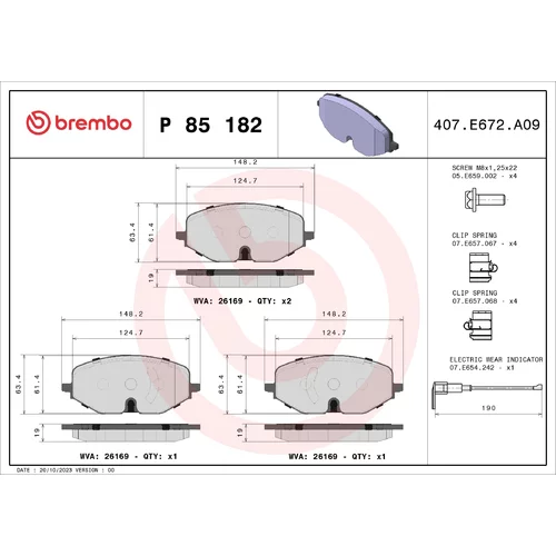 Sada brzdových platničiek kotúčovej brzdy BREMBO P 85 182X