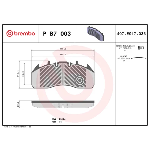 Sada brzdových platničiek kotúčovej brzdy BREMBO P B7 003