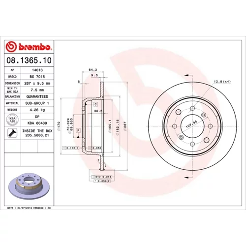 Brzdový kotúč BREMBO 08.1365.10