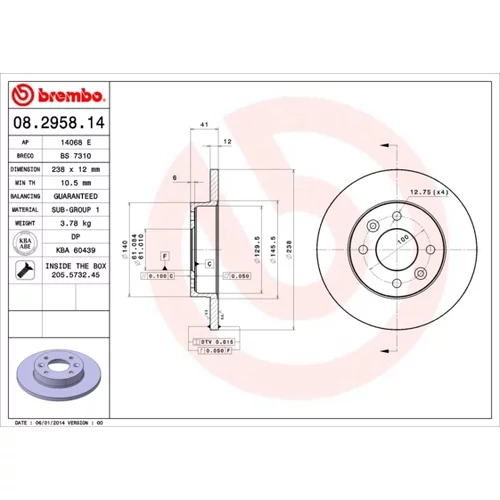 Brzdový kotúč BREMBO 08.2958.14