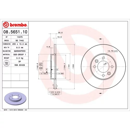 Brzdový kotúč BREMBO 08.5651.10