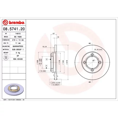 Brzdový kotúč BREMBO 08.5741.20