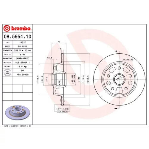 Brzdový kotúč BREMBO 08.5954.10