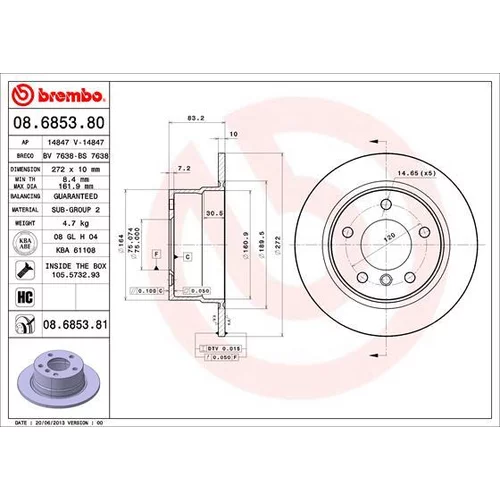 Brzdový kotúč BREMBO 08.6853.81