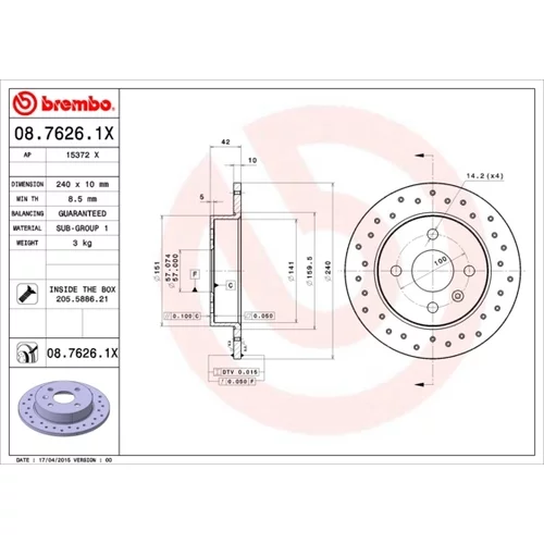 Brzdový kotúč BREMBO 08.7626.1X