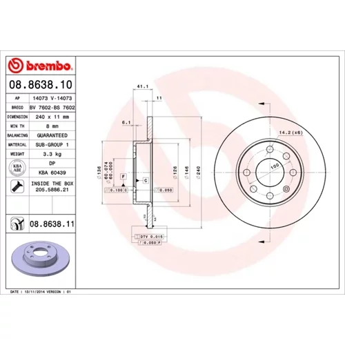 Brzdový kotúč BREMBO 08.8638.11