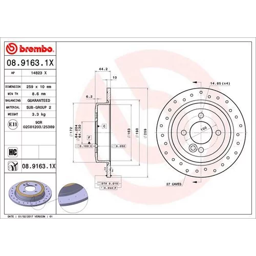 Brzdový kotúč BREMBO 08.9163.1X