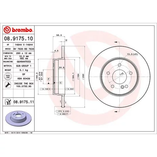 Brzdový kotúč BREMBO 08.9175.11