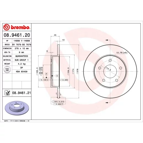 Brzdový kotúč BREMBO 08.9461.21