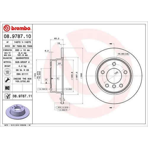 Brzdový kotúč BREMBO 08.9787.11