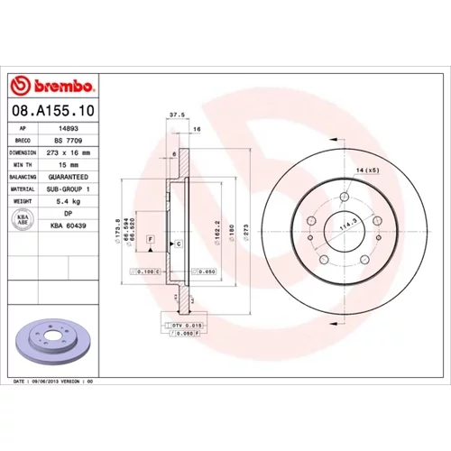 Brzdový kotúč BREMBO 08.A155.10