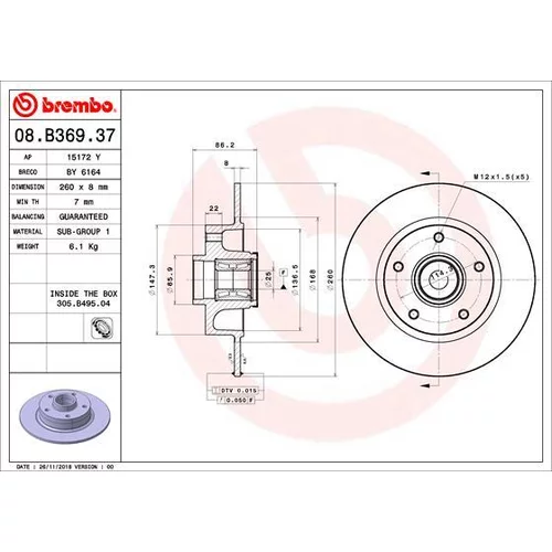 Brzdový kotúč 08.B369.37 /BREMBO/